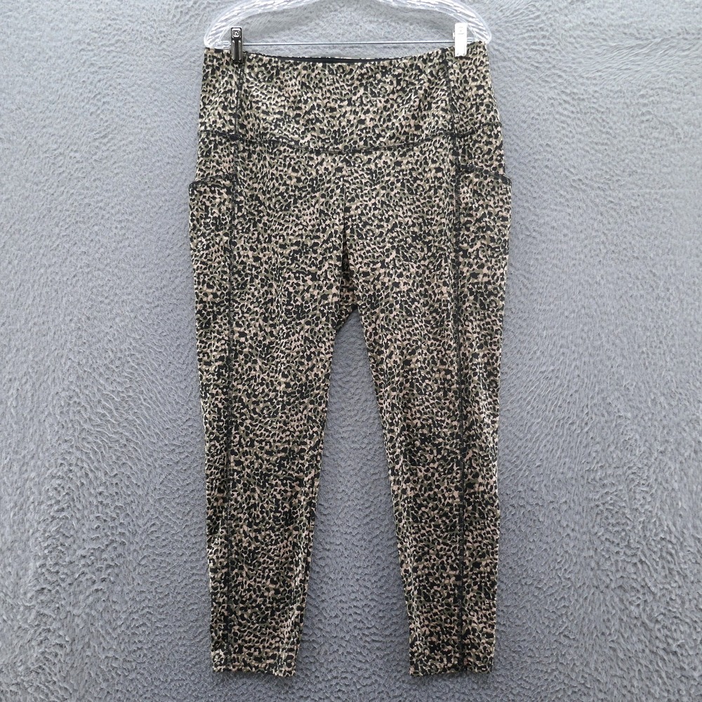 Chicos Zenergy Womens Size 2 US 12P Leopard Print Leggings Olive Green High Rise